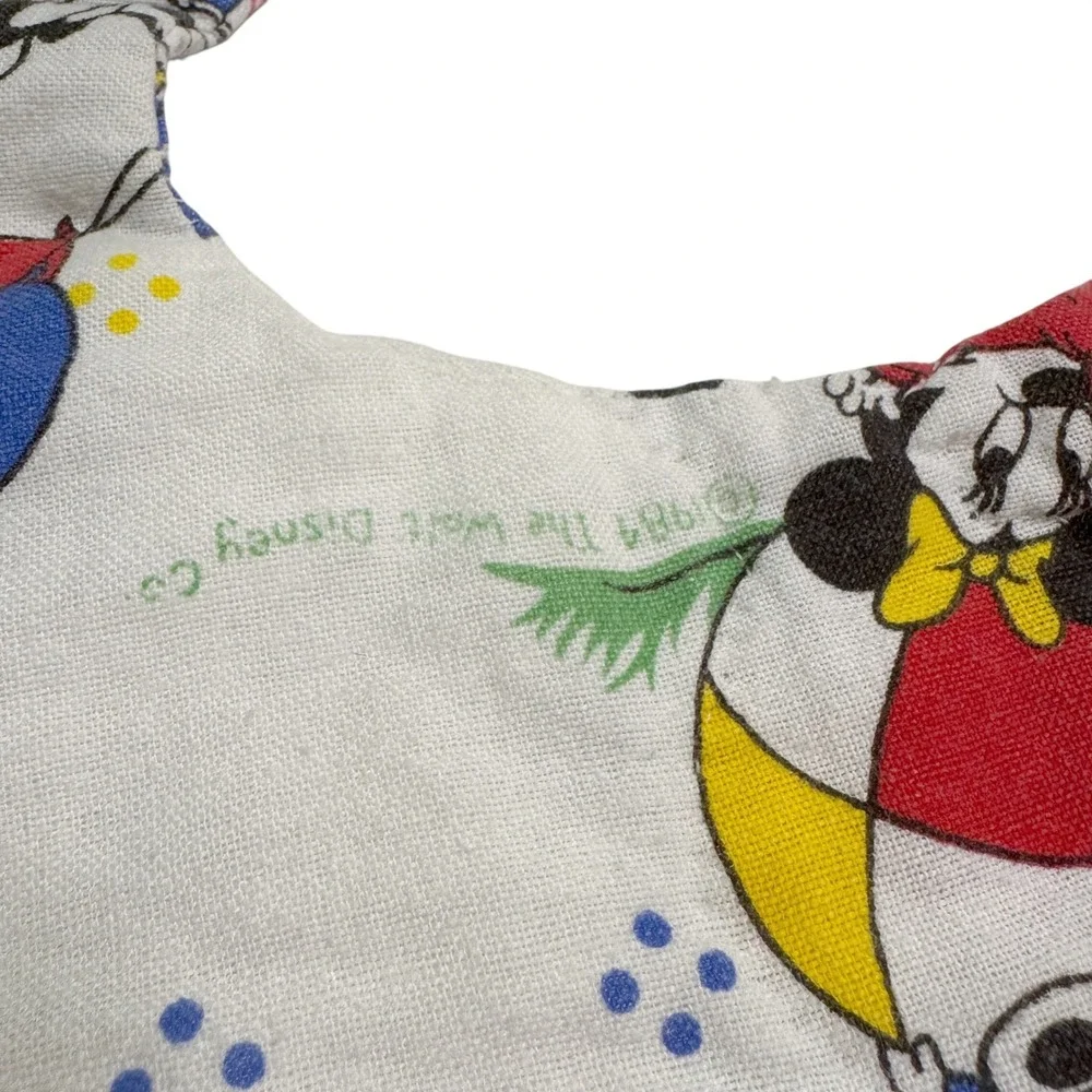 Vintage 1984 Disney Baby Quilted Bib White Mickey Minnie Pluto Goofy Print Retro